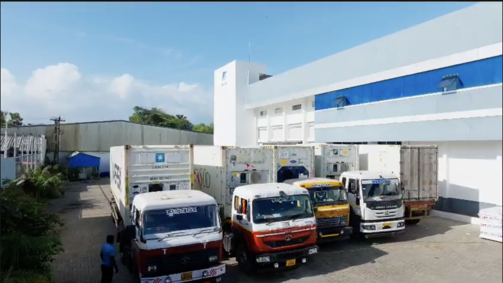 Reefer trucks and containers at F3 Marine Foods Worldwide loading area